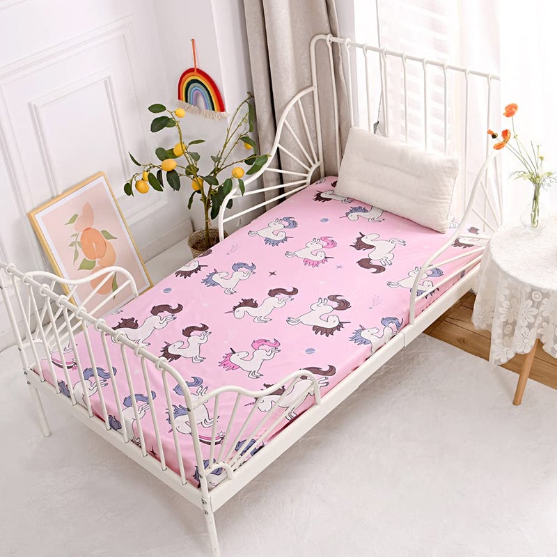 NATURETY Bedding Fitted Sheet with Deep Pocket Animals Printed Thicken Soft Fabric Bed Sheets (Pink(Unicorn)  Twin) - Image 2